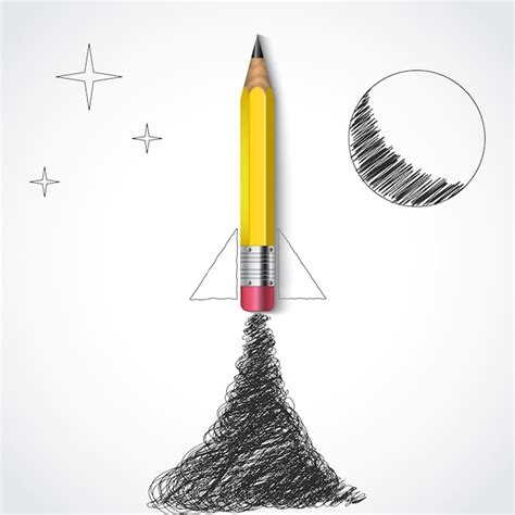 Image du Crayon Excellence présenté comme une fusée sur son support.