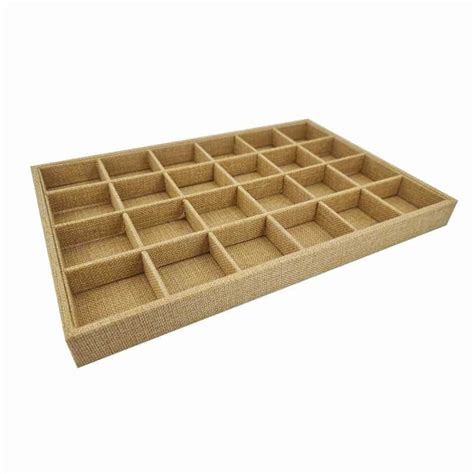 Plateau de présentation en toile de jute avec 24 compartiments pour pierres roulées