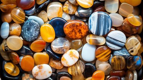Vue rapprochée de diverses petites pierres polies aux couleurs et textures variées