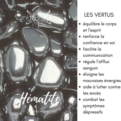 Infographie résumant les bienfaits physiques et psychologiques de l'hématite aimantée