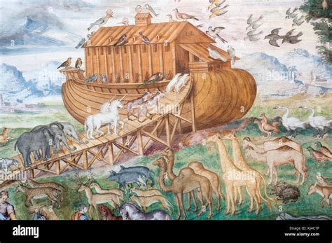 Illustration ancienne représentant Noé sur son arche avec une lanterne.
