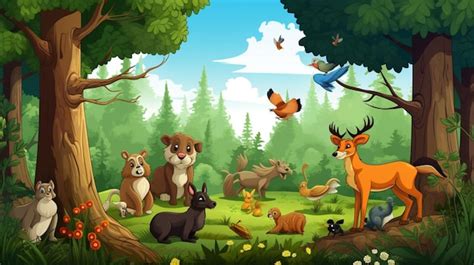 Illustration d'une forêt avec divers animaux participant à un appel.