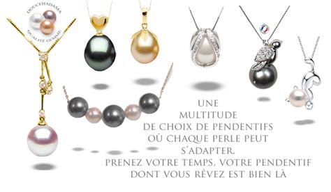 Photomontage présentant différents styles de pendentifs avec perles de Tahiti (classique, moderne, luxe)