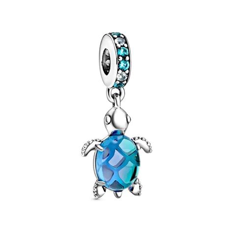Tortue de mer bleue en verre de Murano avec détails en argent sterling, sur fond neutre