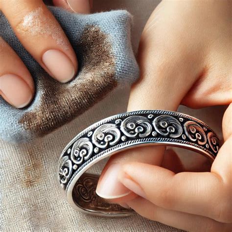 Illustration montrant comment nettoyer un bijou en métal avec un chiffon doux