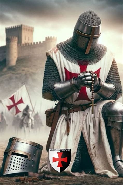 Représentation artistique des chevaliers templiers en armure médiévale