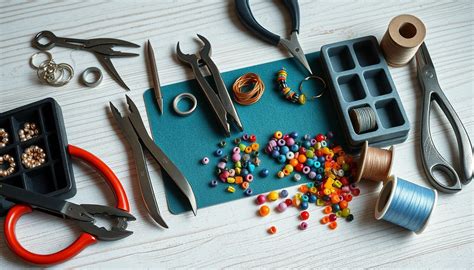 Collage de diverses fournitures pour la création de bijoux : perles, fermoirs, fils, breloques