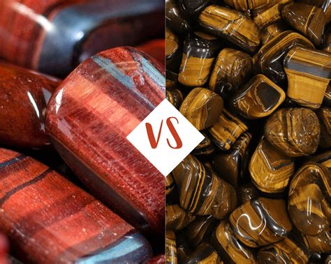 Comparaison visuelle de l'œil de tigre, de l'œil de taureau (rougeâtre) et de l'œil de faucon (bleuté).