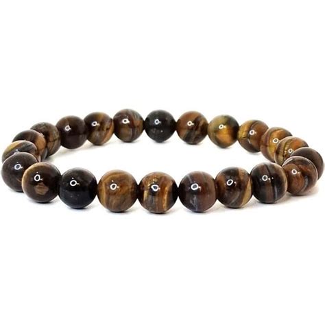 Gros plan sur un bracelet en perles d'œil de tigre de 8mm, montrant la qualité et la brillance des pierres.