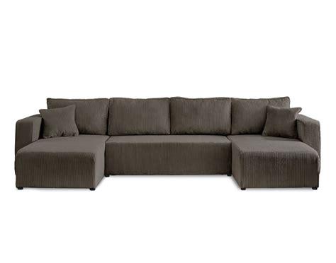 Illustration du canapé panoramique Topaze déplié en mode convertible avec espace de rangement