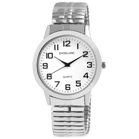 Montre Excellanc avec bracelet élastique argenté et cadran blanc.