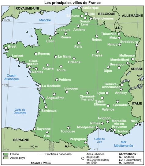 Carte de France indiquant les principales villes où se situent les écoles de bijouterie-joaillerie.
