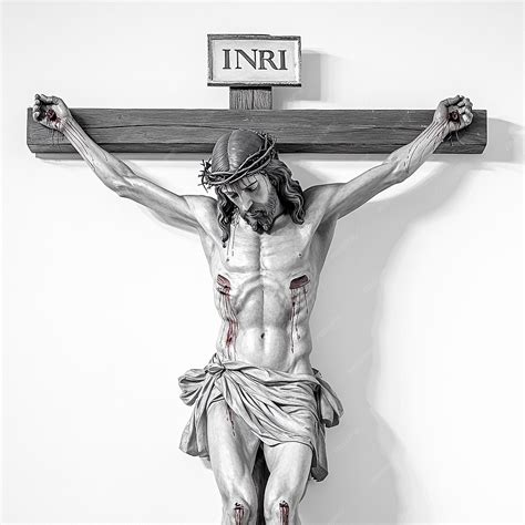 Gros plan sur l'inscription INRI au sommet d'un crucifix