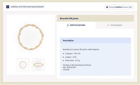 Illustration d'un certificat d'expertise de bijou