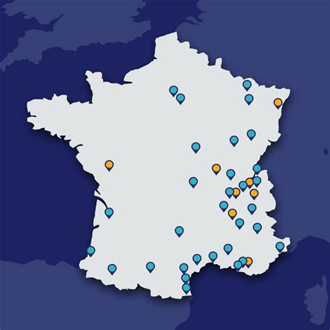 Carte de France avec des points indiquant les agences spécialisées dans la numismatique.