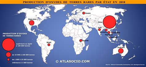 Carte du monde mettant en évidence les principaux pays producteurs de terres rares et les gisements identifiés