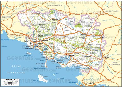 Carte du Morbihan avec mise en évidence des zones d'activité commerciale liées à la bijouterie et joaillerie