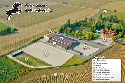 Vue aérienne des installations de l'Écurie Pandora (carrière, paddock, piste)