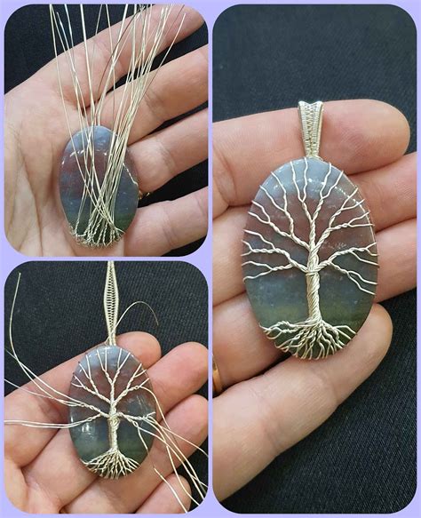Exemple de pendentif créé par la technique du wire wrapping, mettant en valeur une pierre brute.