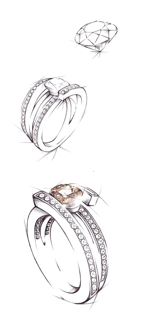 Illustration d'un croquis de bijou complexe avec des annotations détaillées