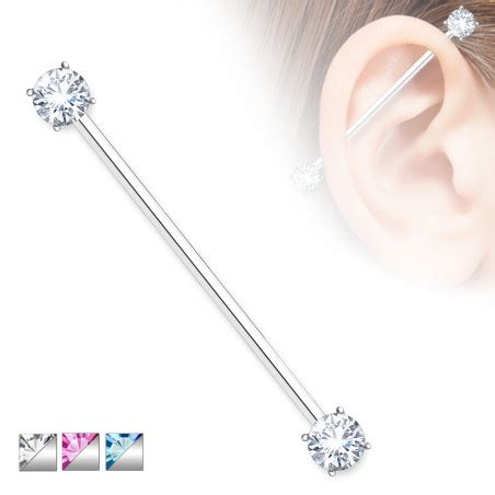 Illustration d'un piercing industriel avec un motif de feuille sertie, mettant en avant son design élégant et naturel.