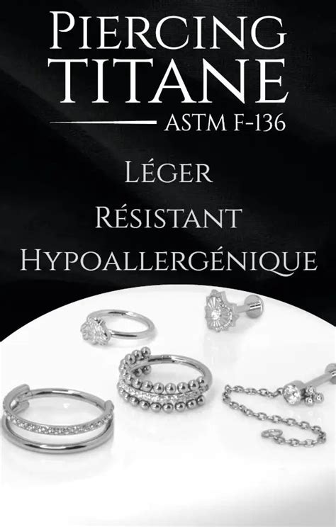 Infographie comparant les propriétés du titane ASTM F-136 et de l'acier chirurgical 316L pour les bijoux de piercing.