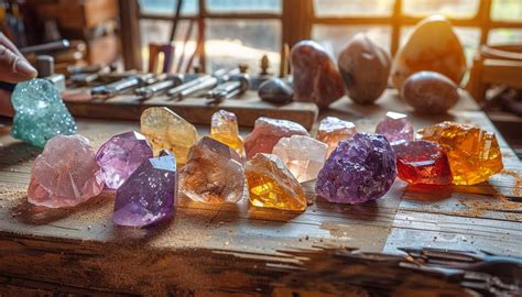 Collage de photos montrant des pierres précieuses brutes et des bijoux finis inspirés par la nature.