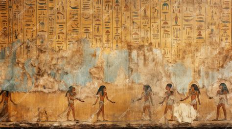Représentation d'une fresque murale égyptienne ancienne utilisant des pigments de couleur intense.