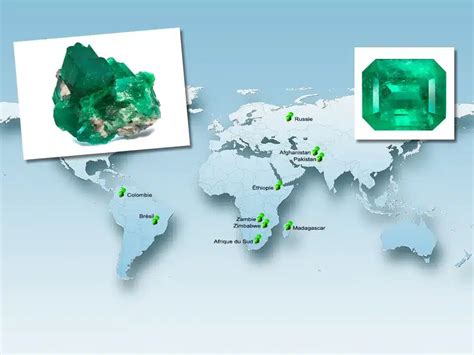 Carte du monde mettant en évidence les principaux gisements d'émeraudes
