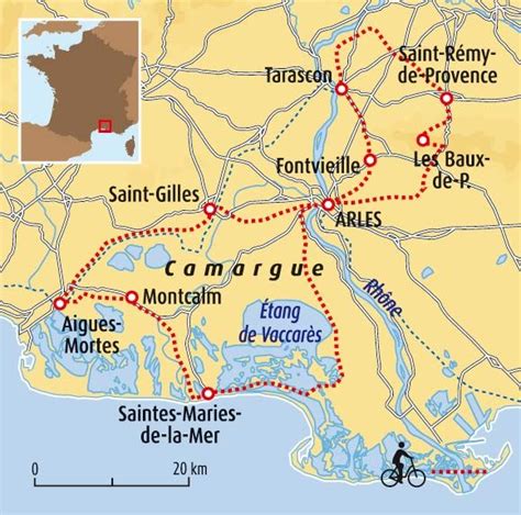 Carte de la région Aigues-Mortes et Camargue, indiquant les remparts, les salines et les canaux