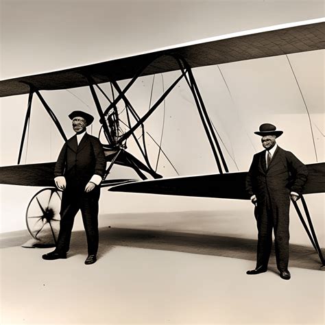 Photographie en noir et blanc des frères Wright avec leur premier avion