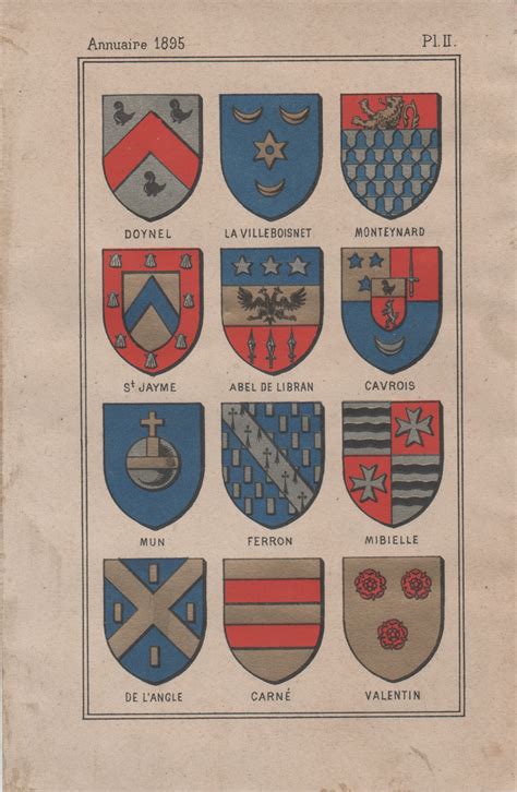 Illustration de différentes armoiries et blasons pouvant être gravés sur une chevalière