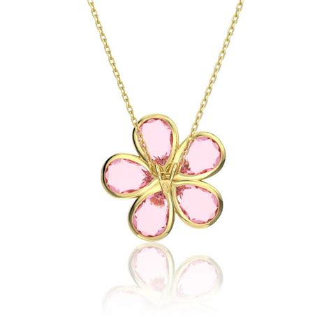 Image du collier fleur rose en cristal Swarovski, montrant son design réversible avec les cristaux roses et blancs.