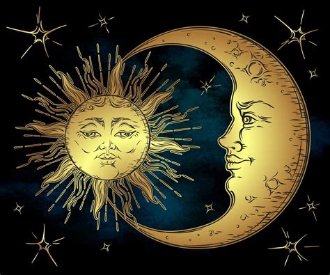Comparaison visuelle des symboles du soleil et de la lune, représentant leurs énergies opposées mais complémentaires.