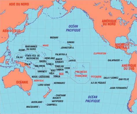Carte du Pacifique Sud mettant en évidence Hawaï et la Nouvelle-Zélande