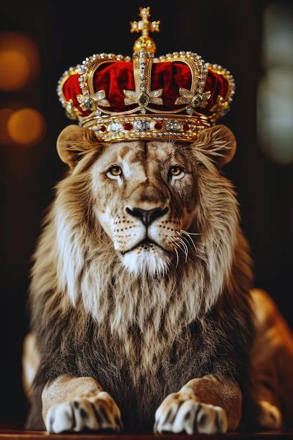 Image d'un lion majestueux avec une couronne, symbolisant la royauté et la puissance.