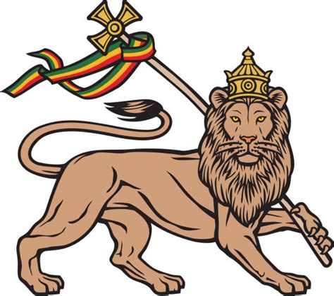 Représentation stylisée du Lion de Juda, potentiellement avec des éléments du drapeau éthiopien ou des symboles religieux.