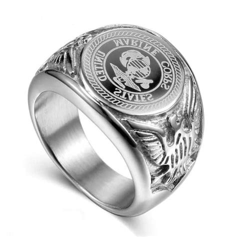 Chevalière Marines US avec aigle et bouclier