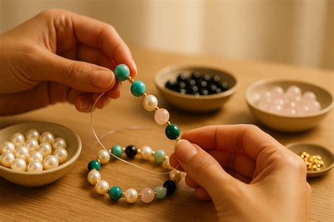 Illustration de différentes perles pour bracelets, montrant des matériaux variés comme le métal argenté, le verre coloré et l'argent 925.