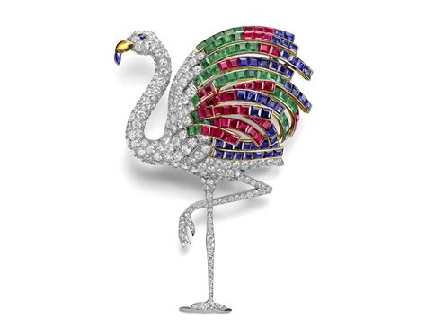 Broche Flamant Rose de Cartier en diamants, rubis, saphirs, émeraudes et citrines