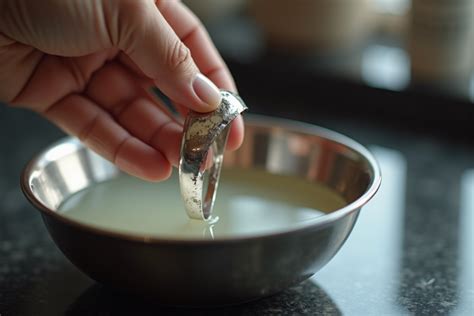 Anneau en argent 925 terni avant et après nettoyage au vinaigre blanc