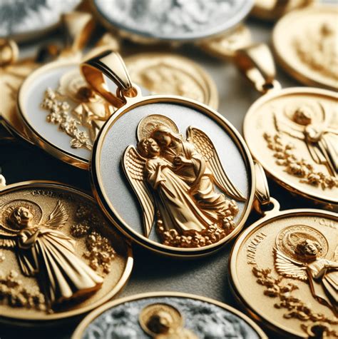 Exemples de médailles de baptême avec des représentations de la Vierge Marie et d'anges