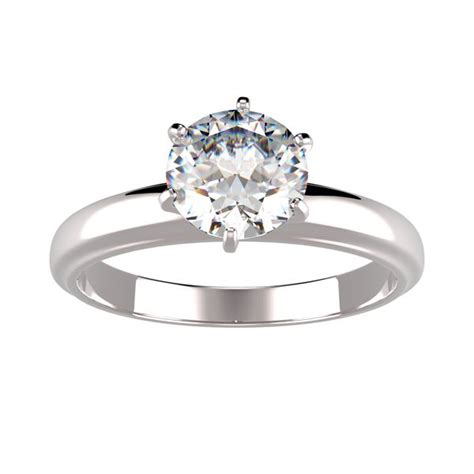 Représentation d'une bague solitaire diamant avec 6 griffes en or blanc