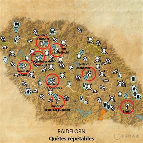 Carte de la zone de Raidelorn, indiquant les emplacements des gisements de ressources et des Nirncrux.