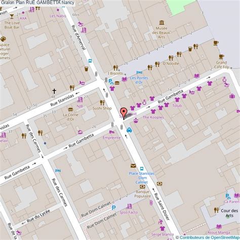 Plan de localisation du magasin Swarovski rue Gambetta à Nancy