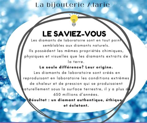 Infographie comparant les propriétés physiques du diamant (brillance, dureté, conductivité thermique) avec celles d'autres pierres précieuses et de substituts.