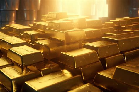 Photo d'une balance pesant de l'or avec des pièces et lingots disposés autour