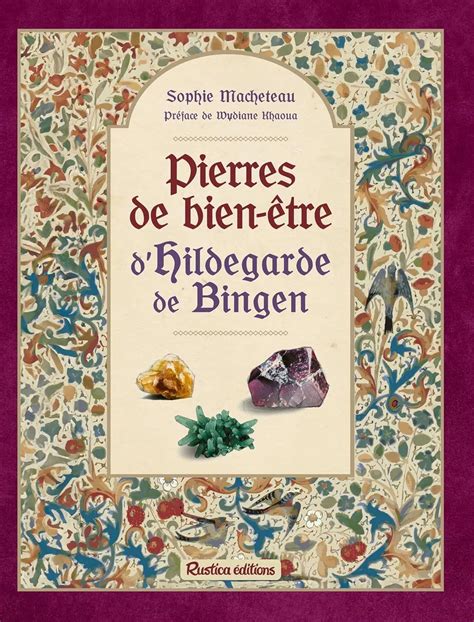 Illustration d'Hildegarde de Bingen et de diverses pierres précieuses