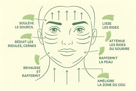 Illustration montrant la technique correcte d'utilisation d'une pierre Gua Sha sur différentes zones du visage.