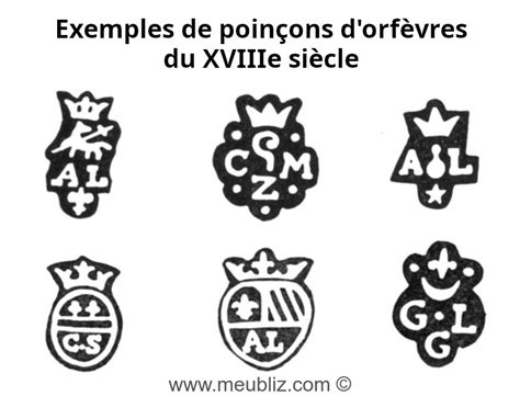 Dessin schématique d'un poinçon de maître orfèvre avec fleur de lys, initiales et grains de remède.